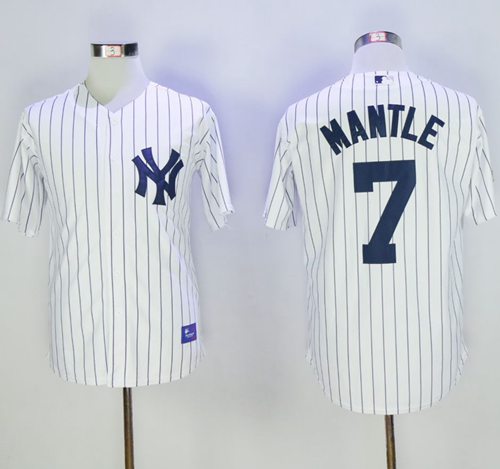 Yankees #7 Mickey Mantle White Name On Back 75TH Stitched MLB Jersey - Click Image to Close